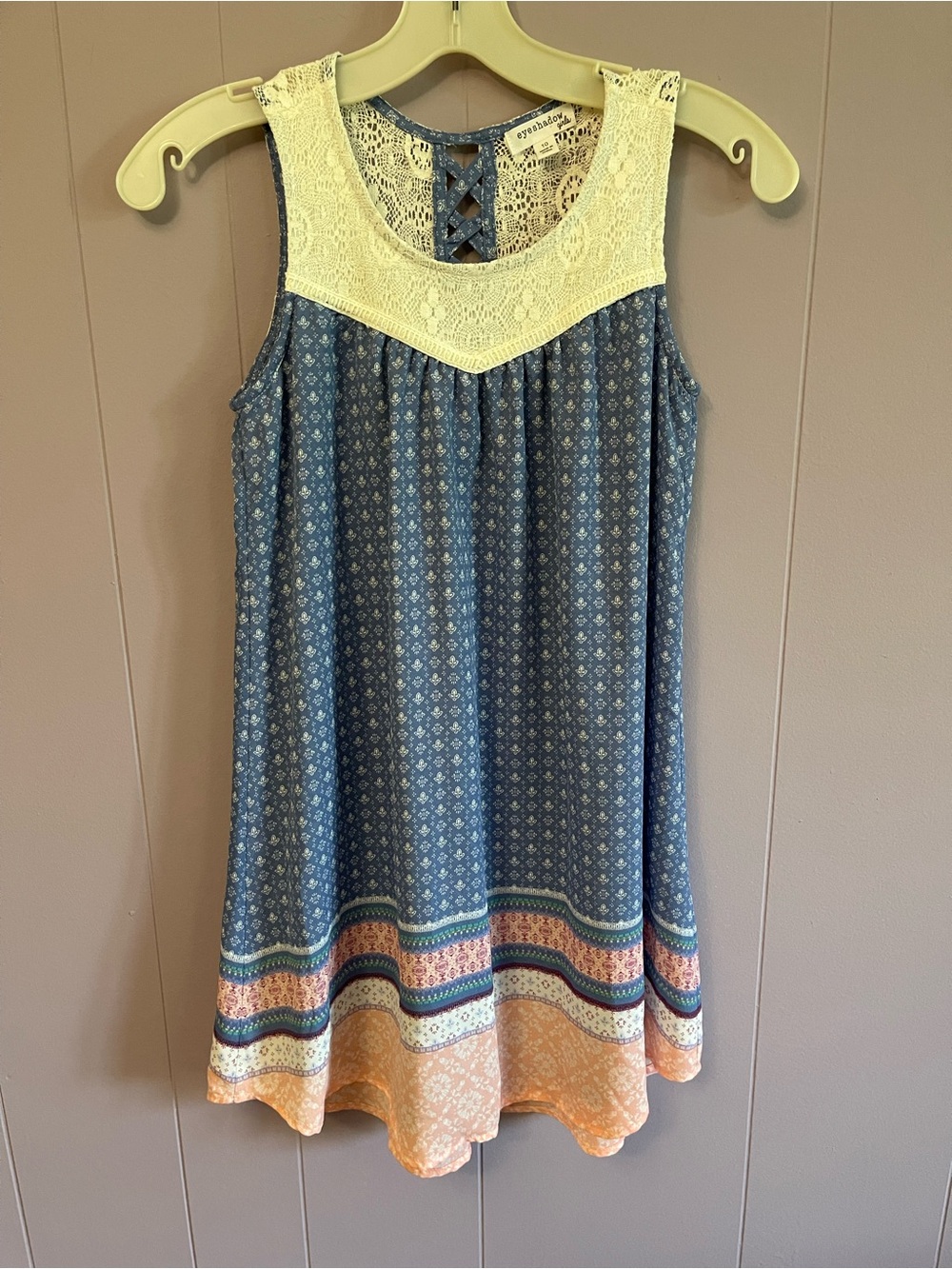 Eyeshadow Girls Cream Lace Top with Blue Trim